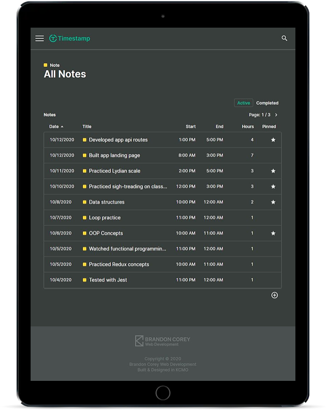 Timestamp note list