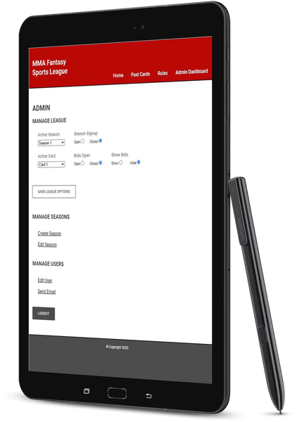 mma admin dashboard