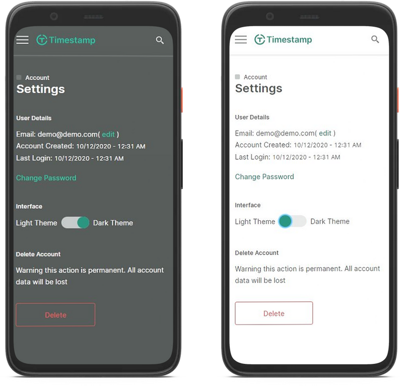 Timestamp settings page