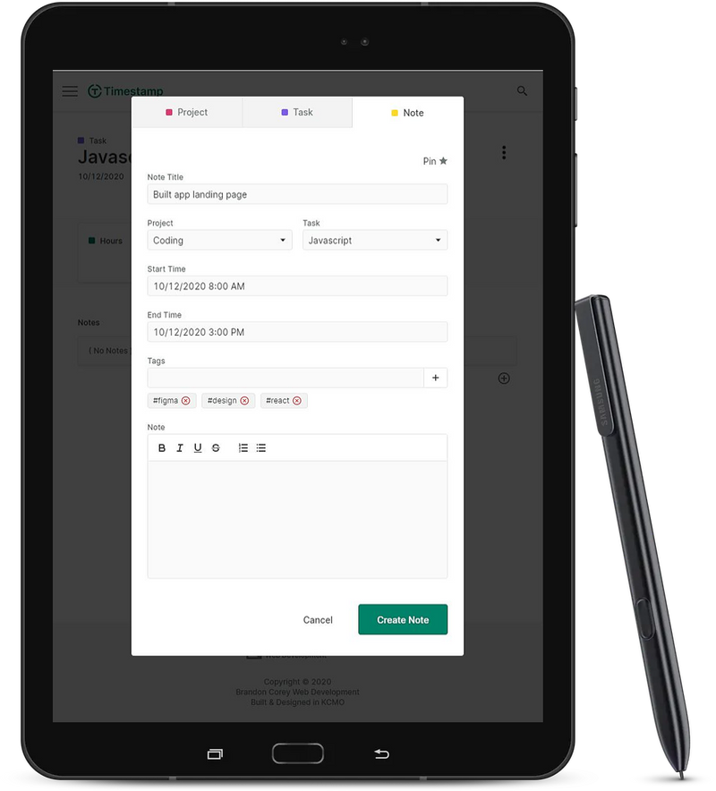 Timestamp create menu