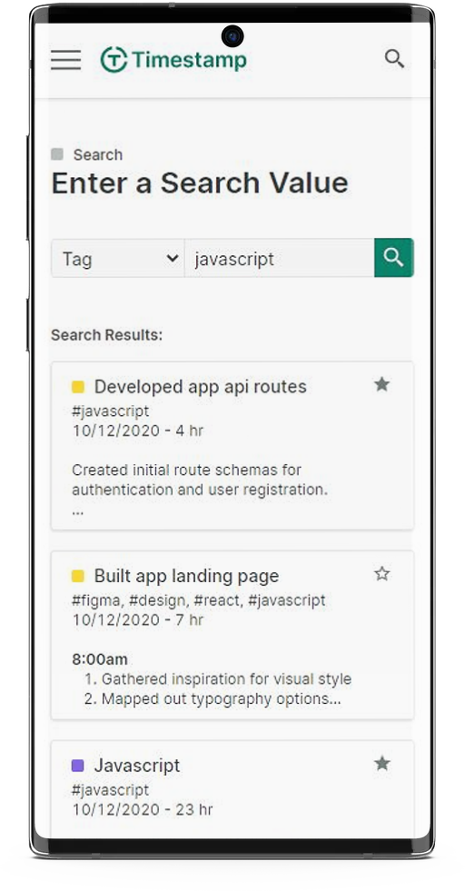 Timestamp search page